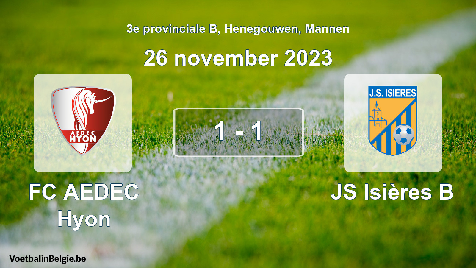 Gespeelde wedstrijd mannenvoetbal: FC AEDEC Hyon - JS Isières B 1 - 1 (26 november 2023)