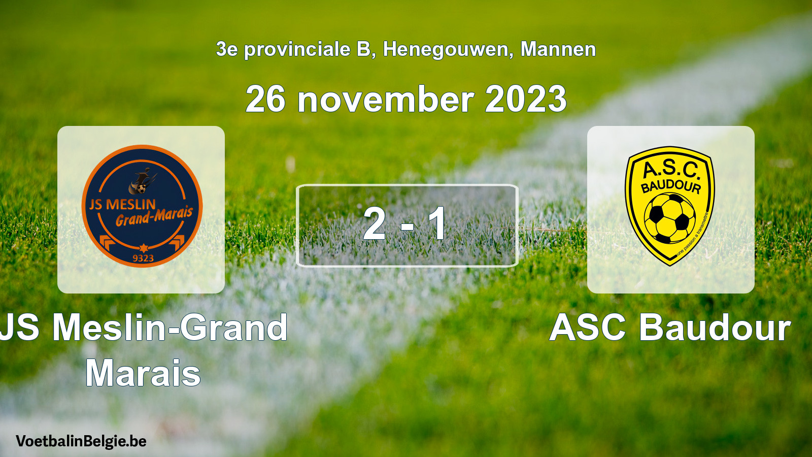 Gespeelde wedstrijd mannenvoetbal: JS Meslin-Grand Marais - ASC Baudour 2 - 1 (26 november 2023)