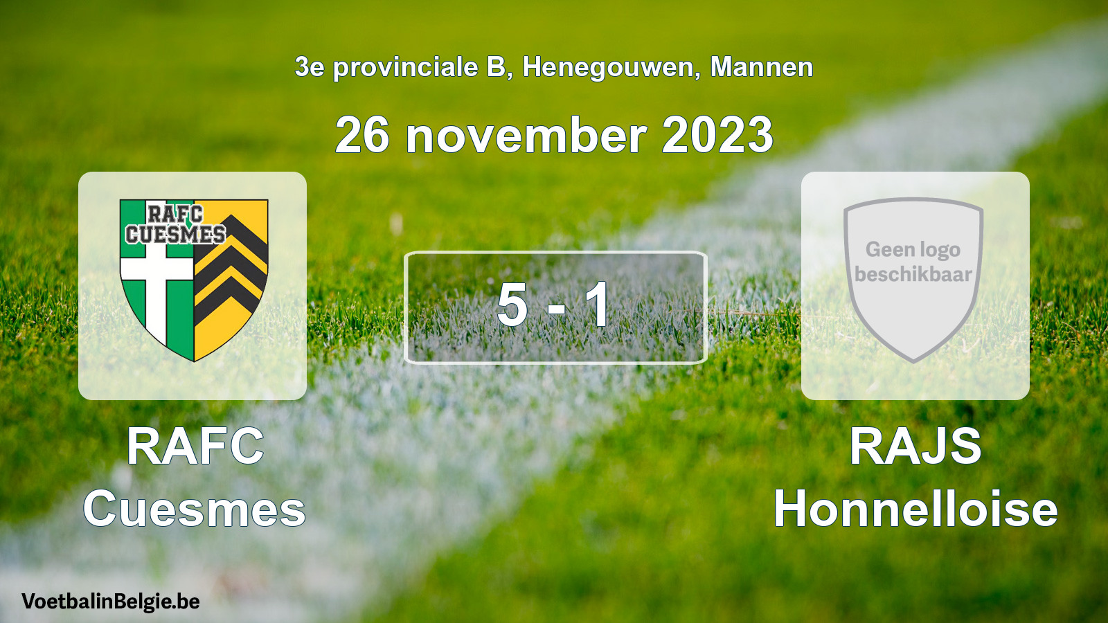 Gespeelde wedstrijd mannenvoetbal: RAFC Cuesmes - RAJS Honnelloise 5 - 1 (26 november 2023)