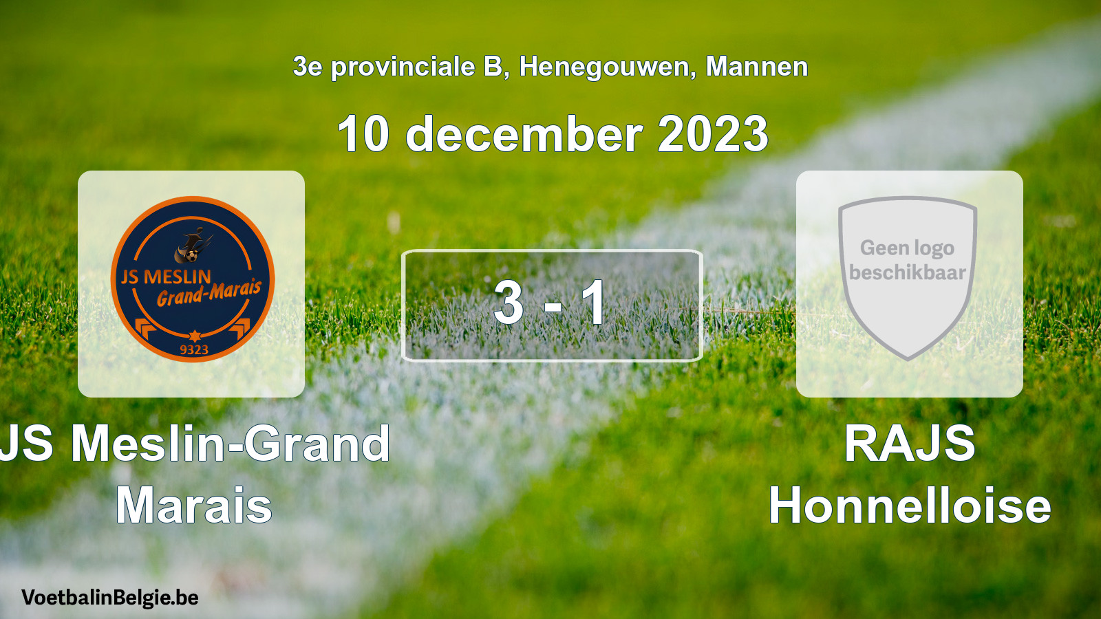 Gespeelde wedstrijd mannenvoetbal: JS Meslin-Grand Marais - RAJS Honnelloise 3 - 1 (10 december 2023)