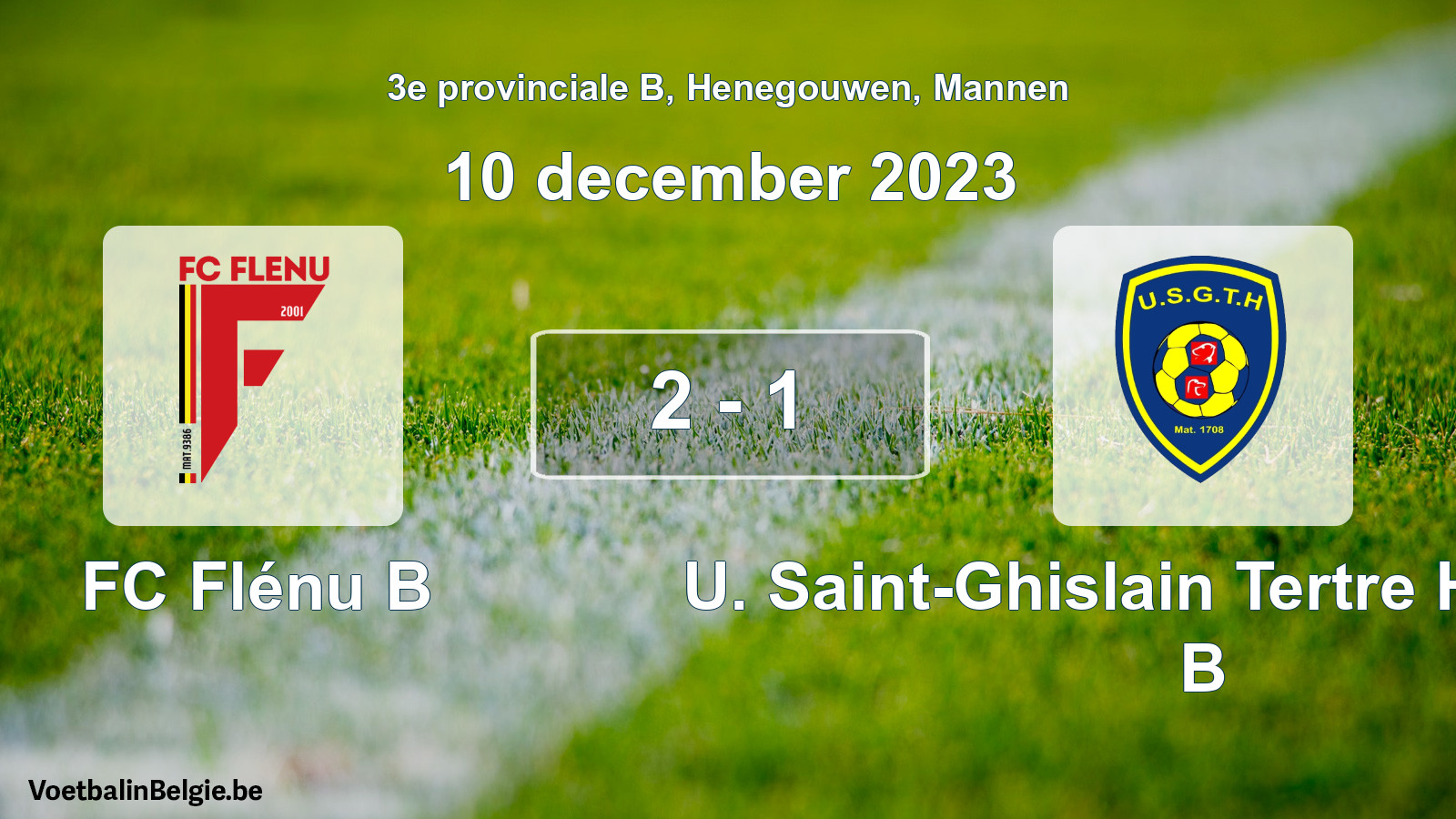 Gespeelde wedstrijd mannenvoetbal: FC Flénu B - U. Saint-Ghislain Tertre Hautrage B 2 - 1 (10 december 2023)