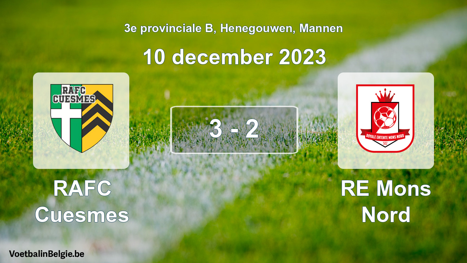 Played match men football: RAFC Cuesmes - RE Mons Nord 3 - 2 (10 December 2023)