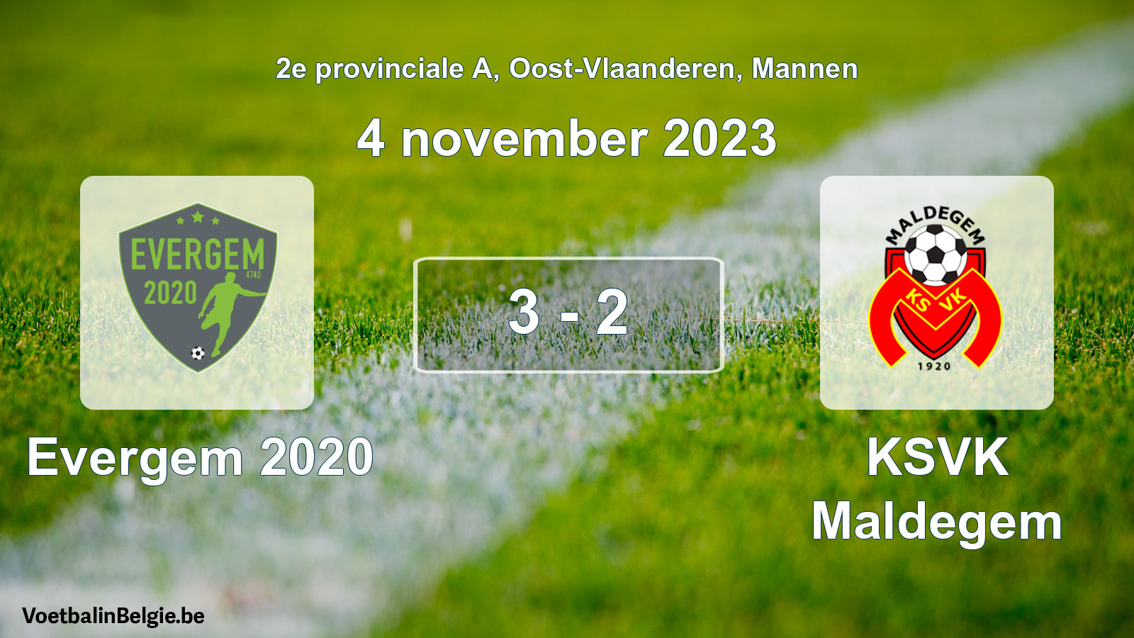 Gespeelde wedstrijd mannenvoetbal: Evergem 2020 - KSVK Maldegem 3 - 2 (4 november 2023)