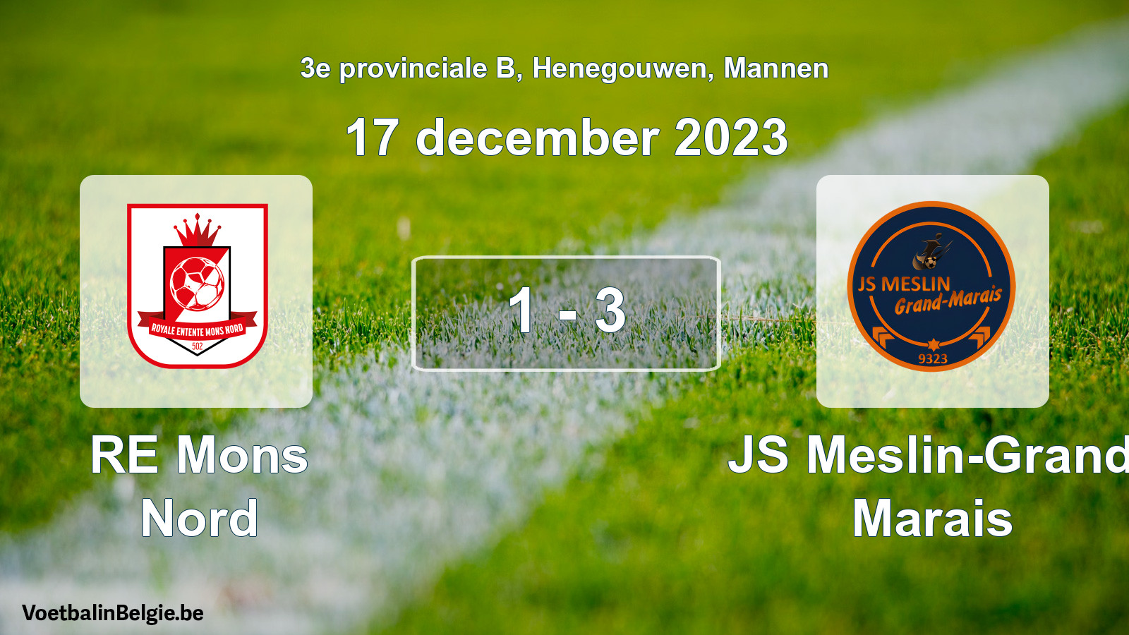 Gespeelde wedstrijd mannenvoetbal: RE Mons Nord - JS Meslin-Grand Marais 1 - 3 (17 december 2023)