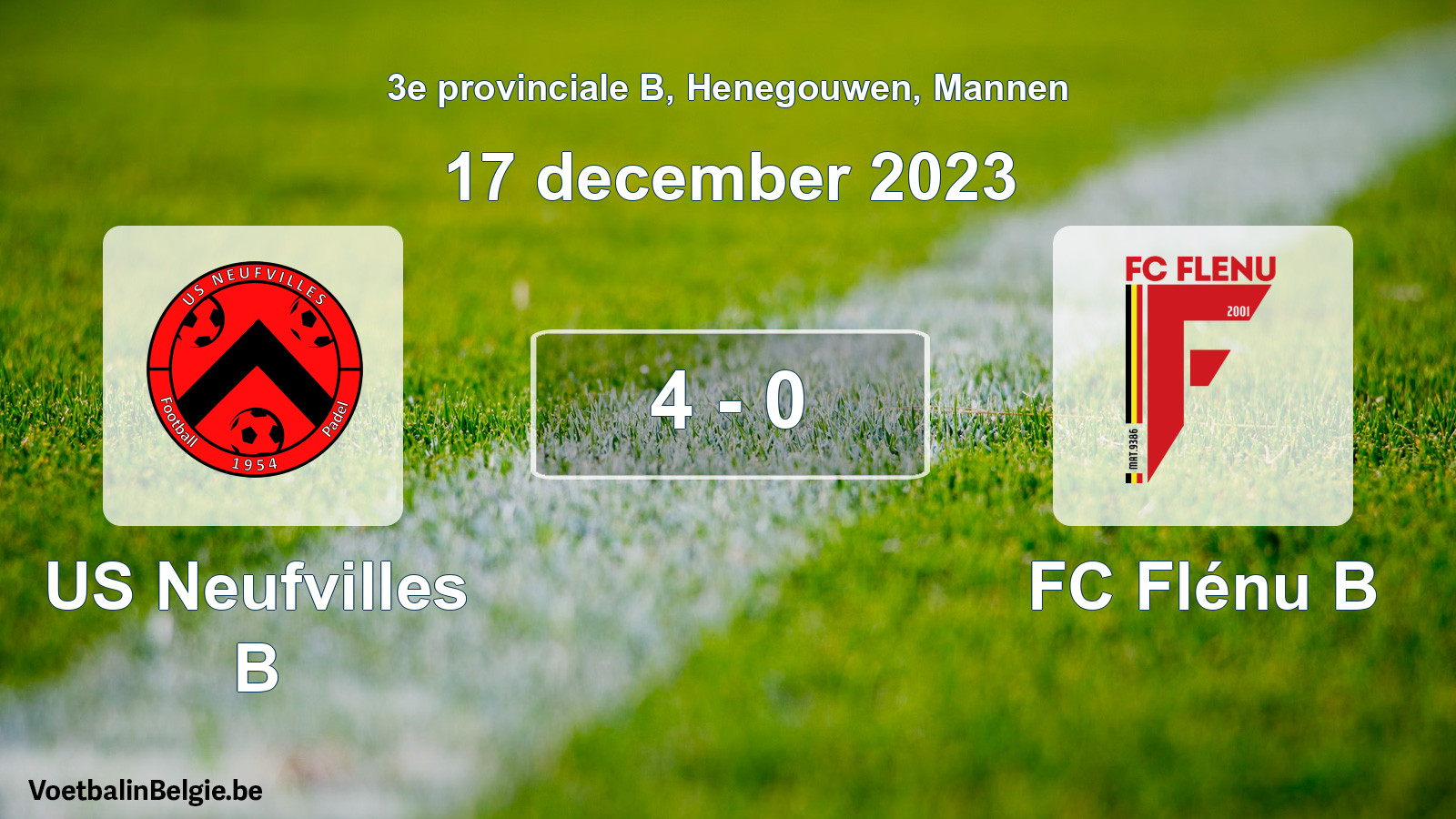 Gespeelde wedstrijd mannenvoetbal: US Neufvilles B - FC Flénu B 4 - 0 (17 december 2023)