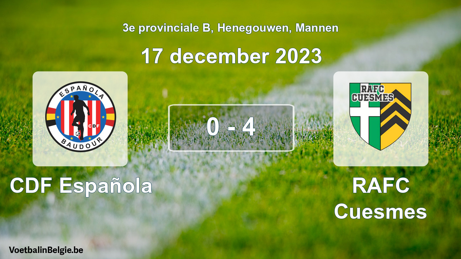 Gespeelde wedstrijd mannenvoetbal: CDF Española - RAFC Cuesmes 0 - 4 (17 december 2023)