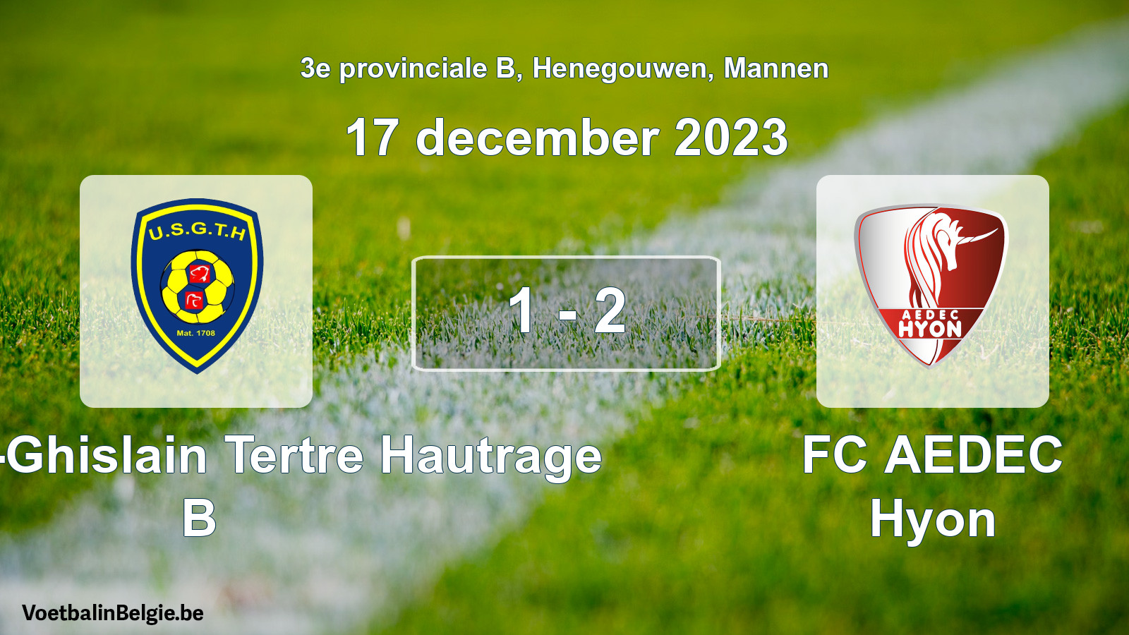 Gespeelde wedstrijd mannenvoetbal: U. Saint-Ghislain Tertre Hautrage B - FC AEDEC Hyon 1 - 2 (17 december 2023)