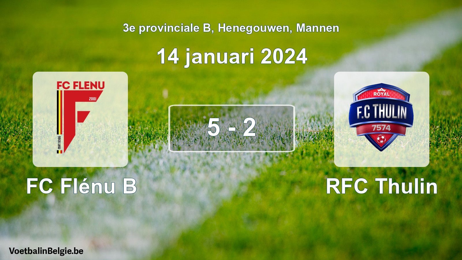 Gespeelde wedstrijd mannenvoetbal: FC Flénu B - RFC Thulin 5 - 2 (14 januari 2024)
