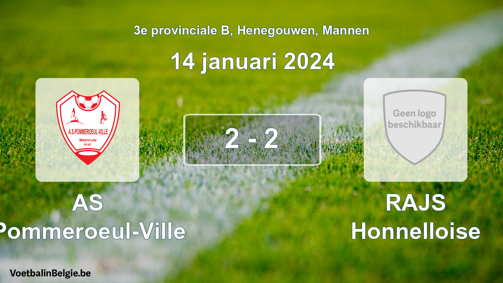 Gespeelde wedstrijd mannenvoetbal: AS Pommeroeul-Ville - RAJS Honnelloise 2 - 2 (14 januari 2024)