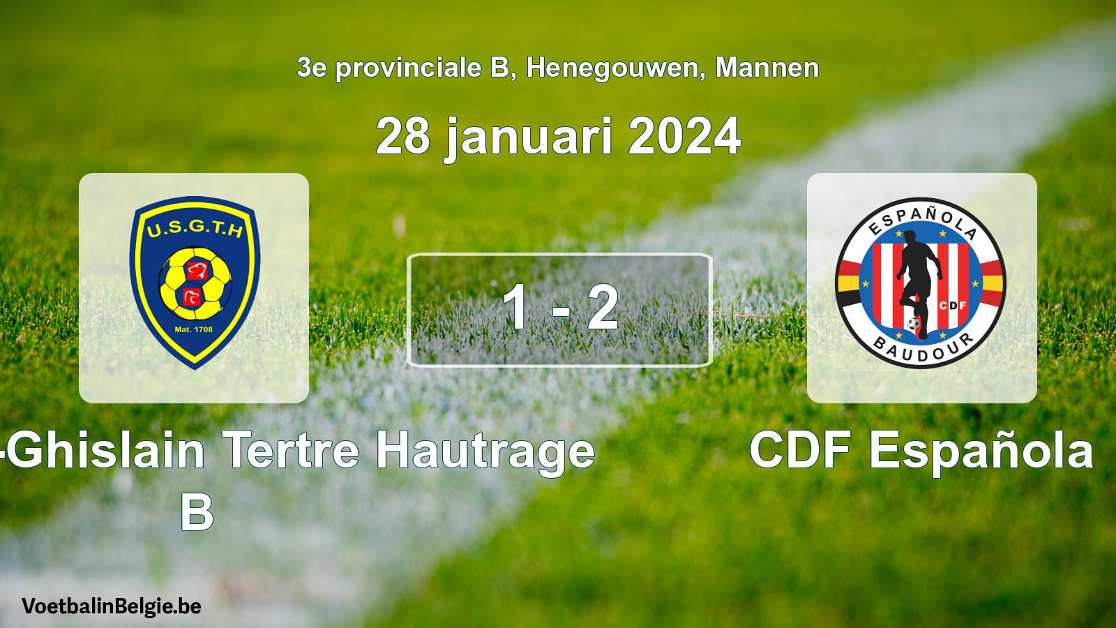 Gespeelde wedstrijd mannenvoetbal: U. Saint-Ghislain Tertre Hautrage B - CDF Española 1 - 2 (28 januari 2024)