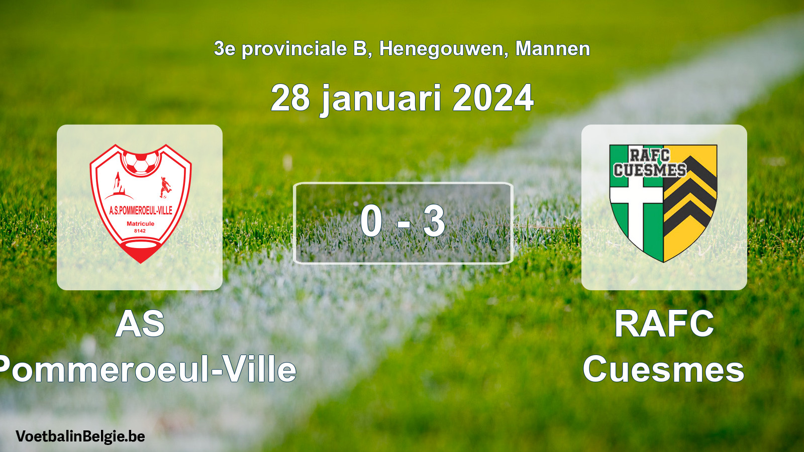 Played match men football: AS Pommeroeul-Ville - RAFC Cuesmes 0 - 3 (28 January 2024)