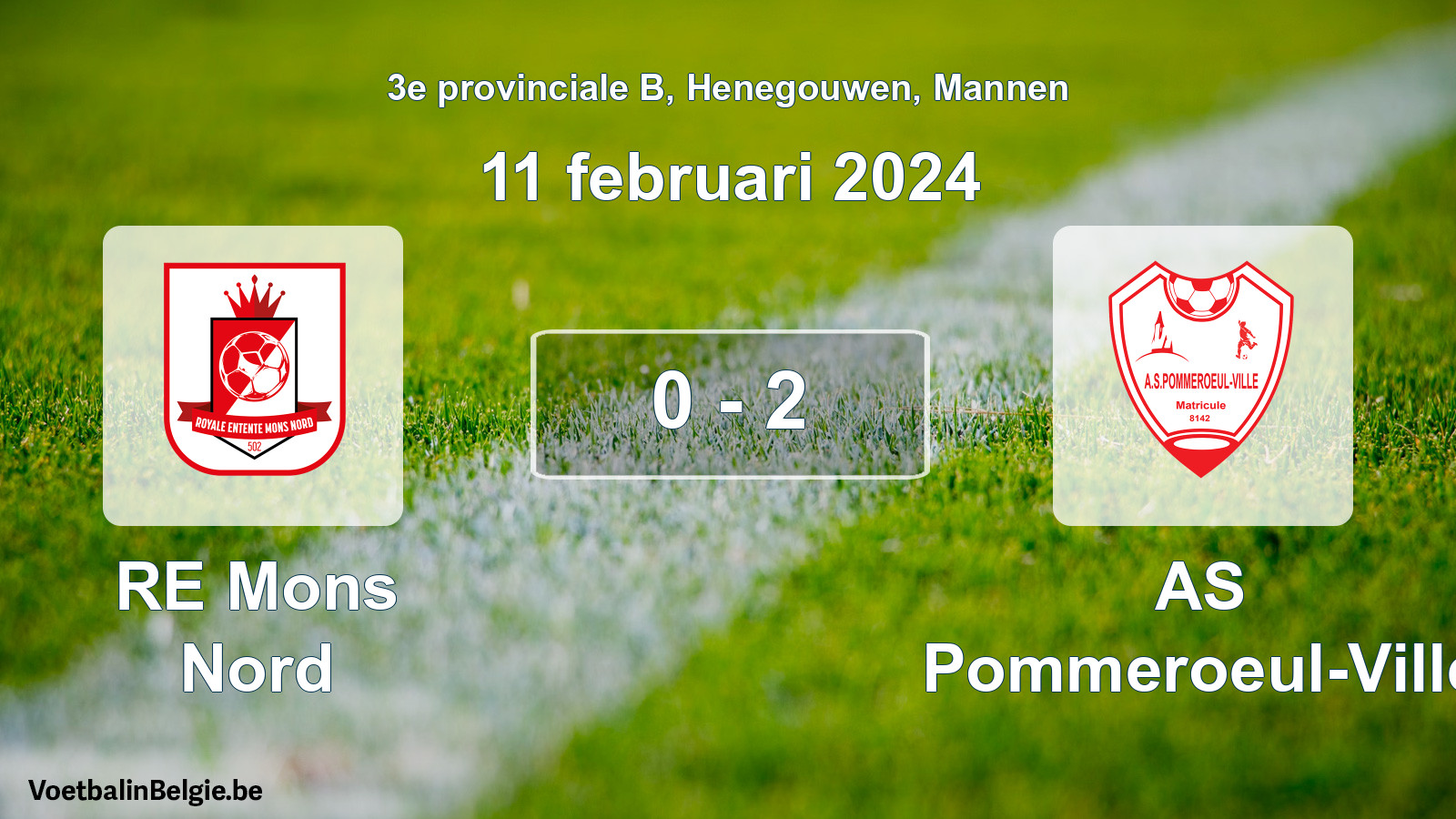 Gespeelde wedstrijd mannenvoetbal: RE Mons Nord - AS Pommeroeul-Ville 0 - 2 (11 februari 2024)