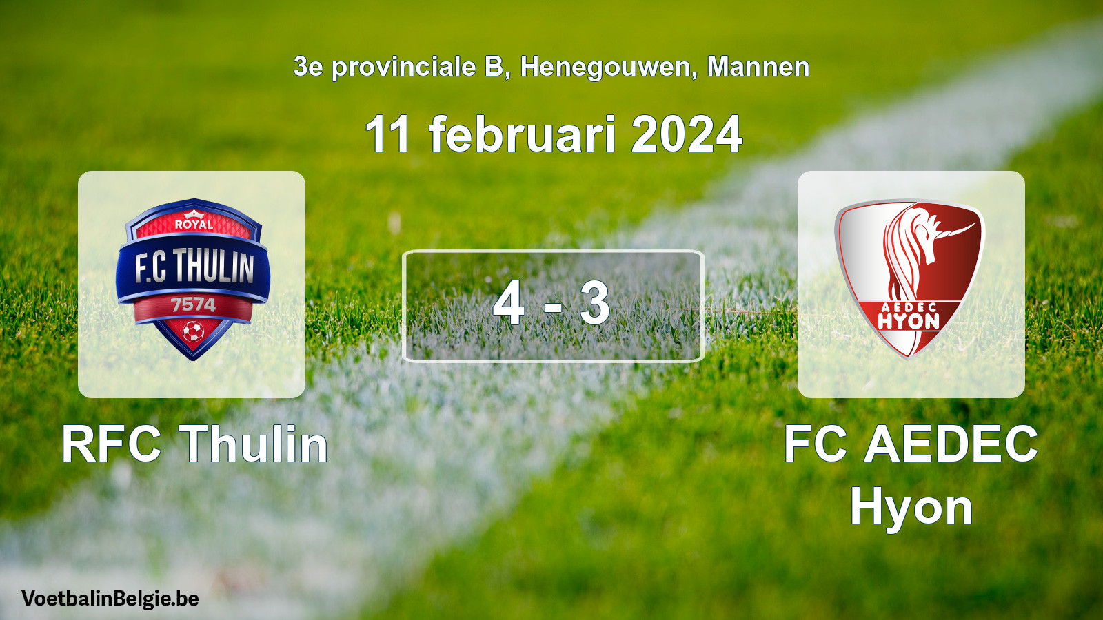Gespeelde wedstrijd mannenvoetbal: RFC Thulin - FC AEDEC Hyon 4 - 3 (11 februari 2024)