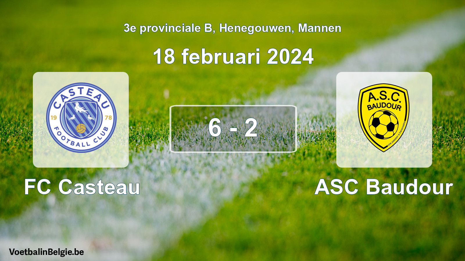 Gespeelde wedstrijd mannenvoetbal: FC Casteau - ASC Baudour 6 - 2 (18 februari 2024)