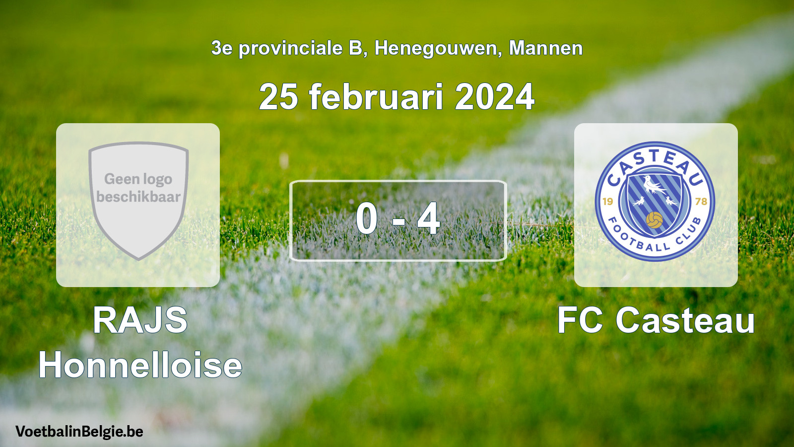 Gespeelde wedstrijd mannenvoetbal: RAJS Honnelloise - FC Casteau 0 - 4 (25 februari 2024)