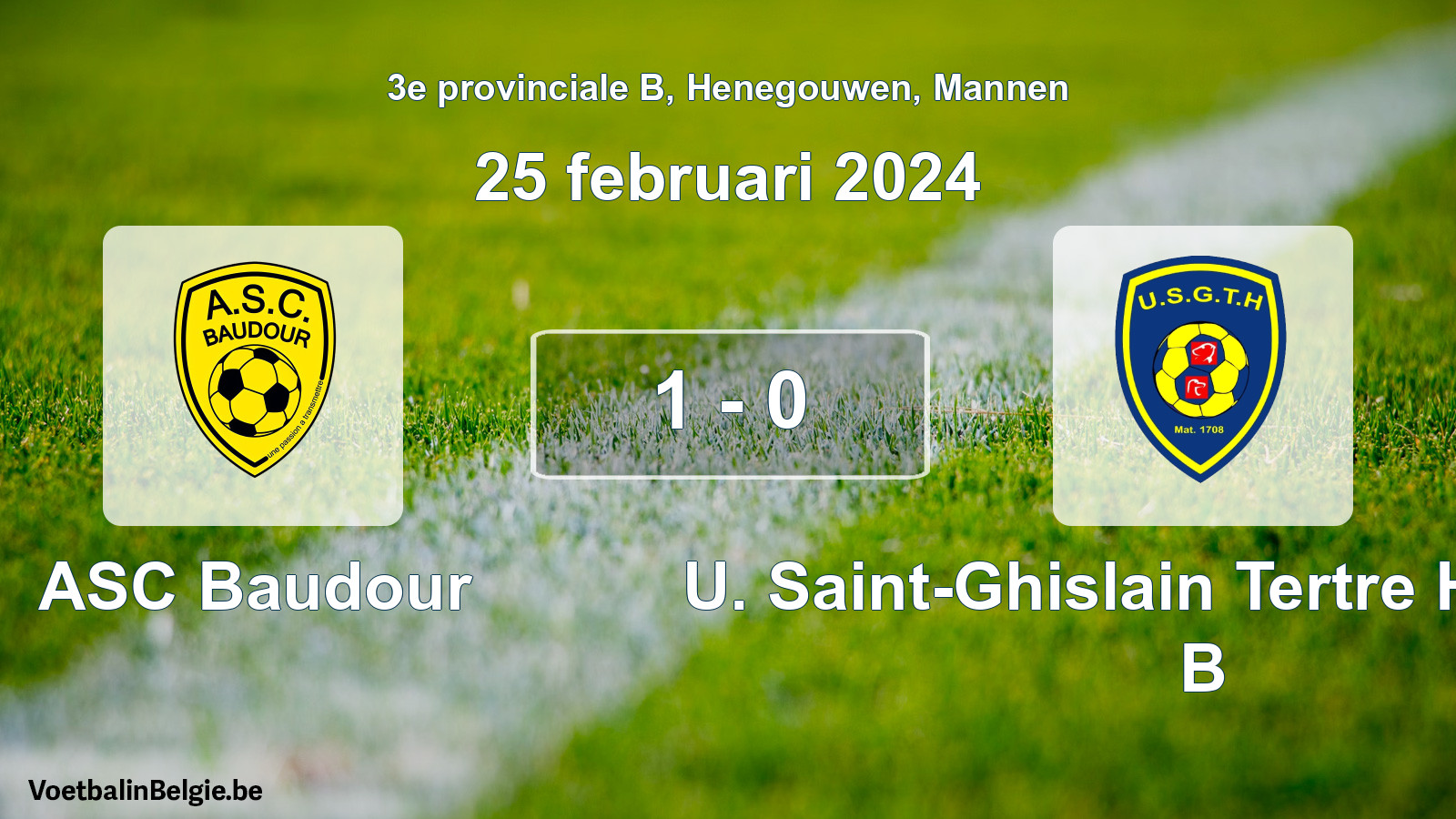 Gespeelde wedstrijd mannenvoetbal: ASC Baudour - U. Saint-Ghislain Tertre Hautrage B 1 - 0 (25 februari 2024)