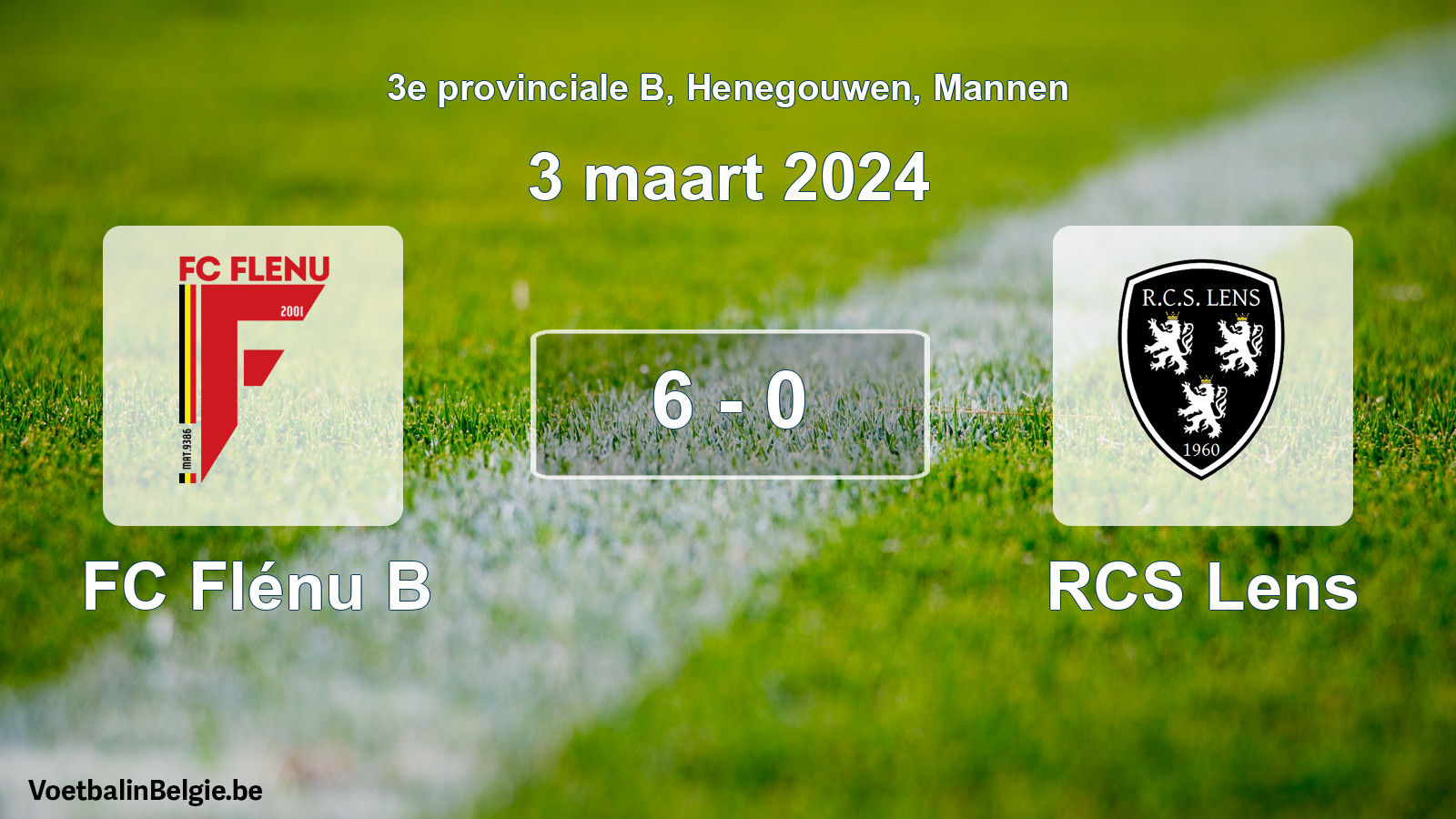 Gespeelde wedstrijd mannenvoetbal: FC Flénu B - RCS Lens 6 - 0 (3 maart 2024)