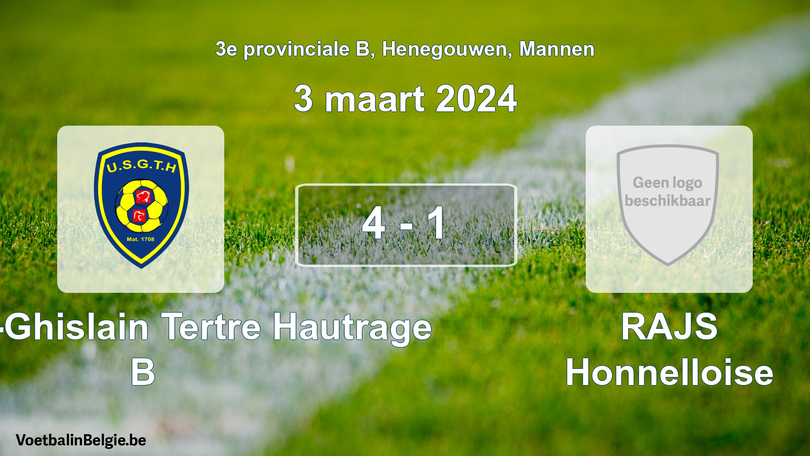 Gespeelde wedstrijd mannenvoetbal: U. Saint-Ghislain Tertre Hautrage B - RAJS Honnelloise 4 - 1 (3 maart 2024)