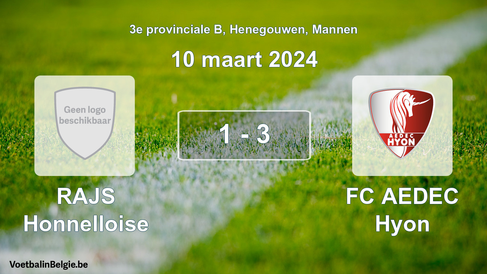 Gespeelde wedstrijd mannenvoetbal: RAJS Honnelloise - FC AEDEC Hyon 1 - 3 (10 maart 2024)