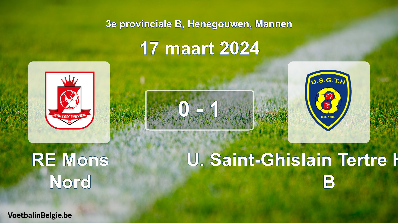 Gespeelde wedstrijd mannenvoetbal: RE Mons Nord - U. Saint-Ghislain Tertre Hautrage B 0 - 1 (17 maart 2024)