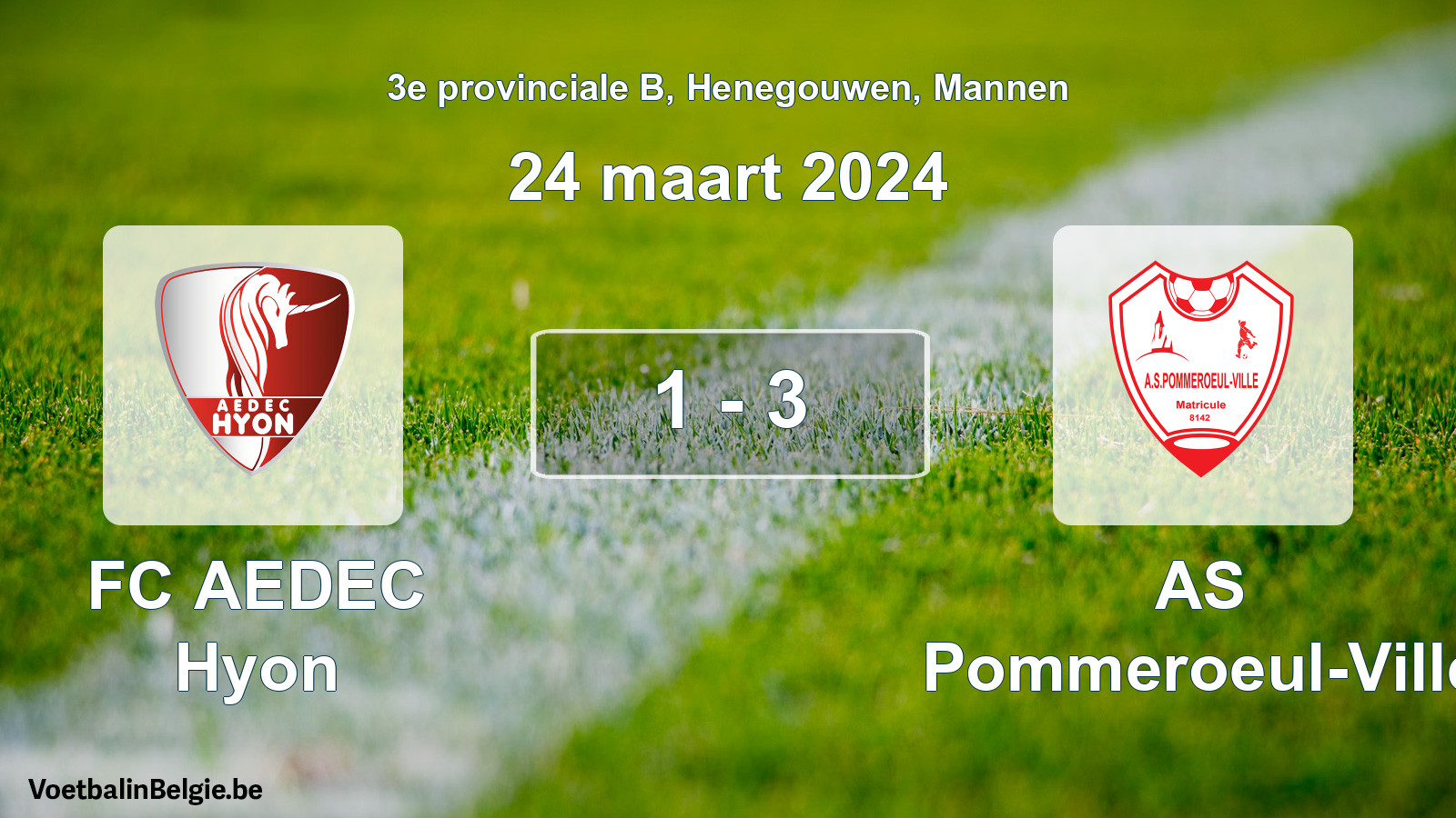 Gespeelde wedstrijd mannenvoetbal: FC AEDEC Hyon - AS Pommeroeul-Ville 1 - 3 (24 maart 2024)