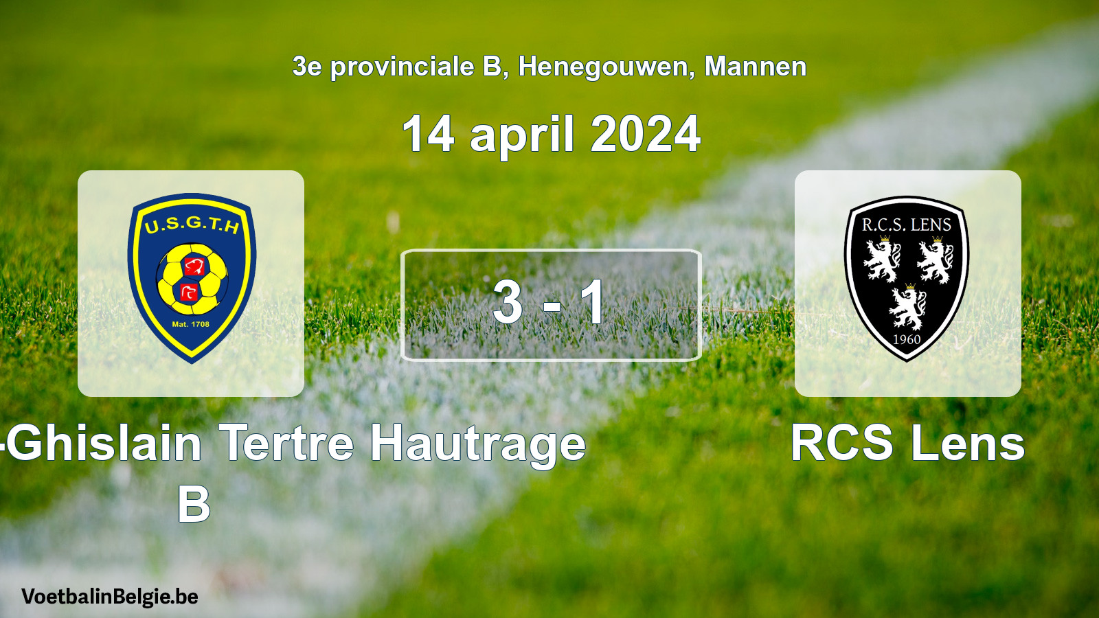 Gespeelde wedstrijd mannenvoetbal: U. Saint-Ghislain Tertre Hautrage B - RCS Lens 3 - 1 (14 april 2024)