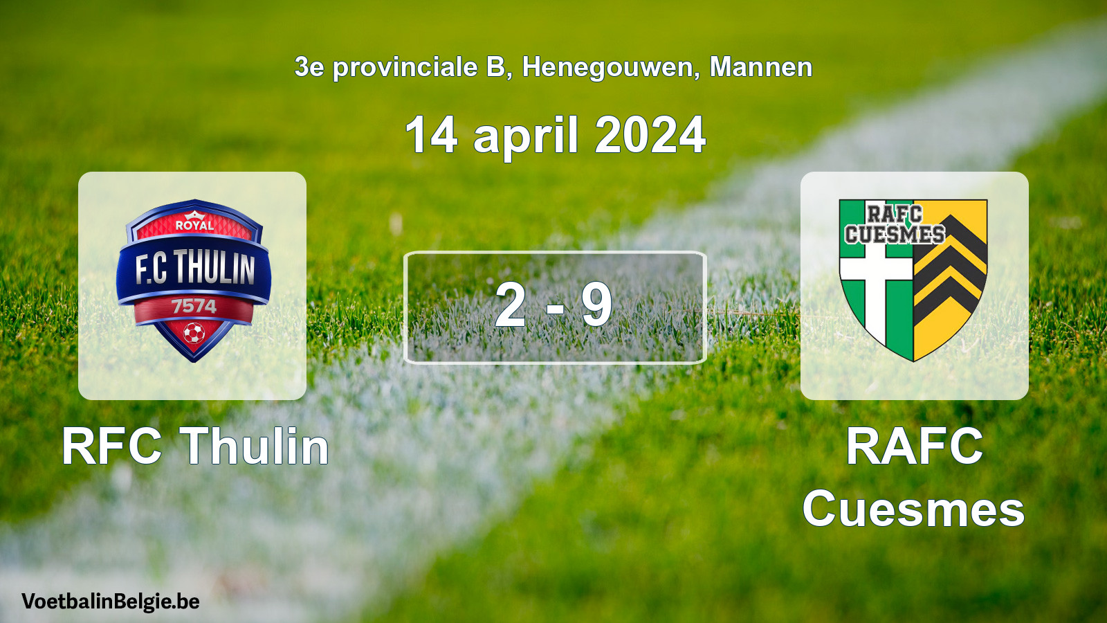 Gespeelde wedstrijd mannenvoetbal: RFC Thulin - RAFC Cuesmes 2 - 9 (14 april 2024)