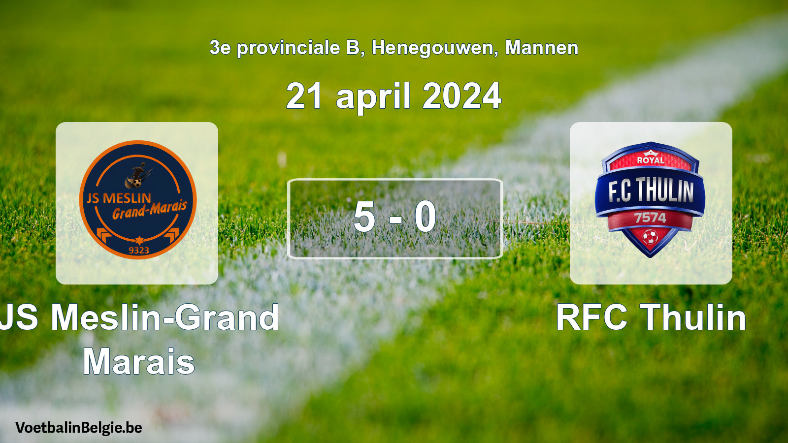 Gespeelde wedstrijd mannenvoetbal: JS Meslin-Grand Marais - RFC Thulin 5 - 0 (21 april 2024)