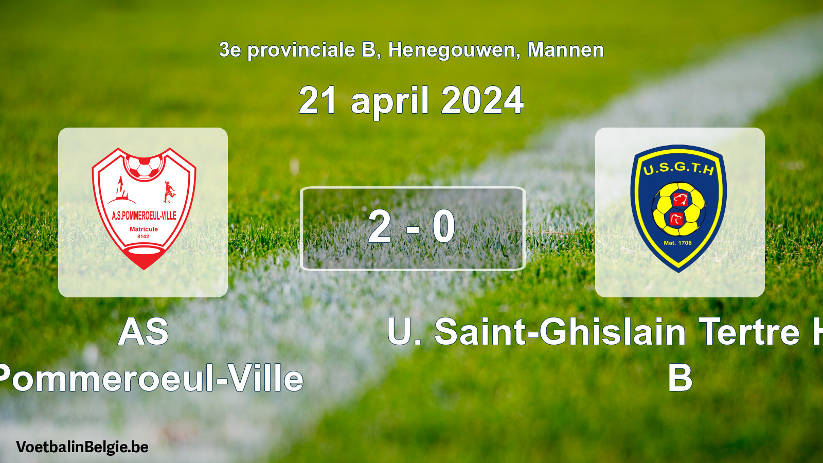 Gespeelde wedstrijd mannenvoetbal: AS Pommeroeul-Ville - U. Saint-Ghislain Tertre Hautrage B 2 - 0 (21 april 2024)