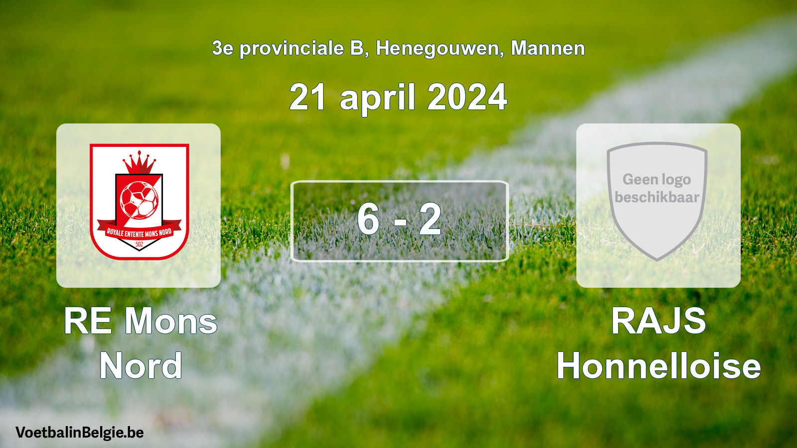 Gespeelde wedstrijd mannenvoetbal: RE Mons Nord - RAJS Honnelloise 6 - 2 (21 april 2024)