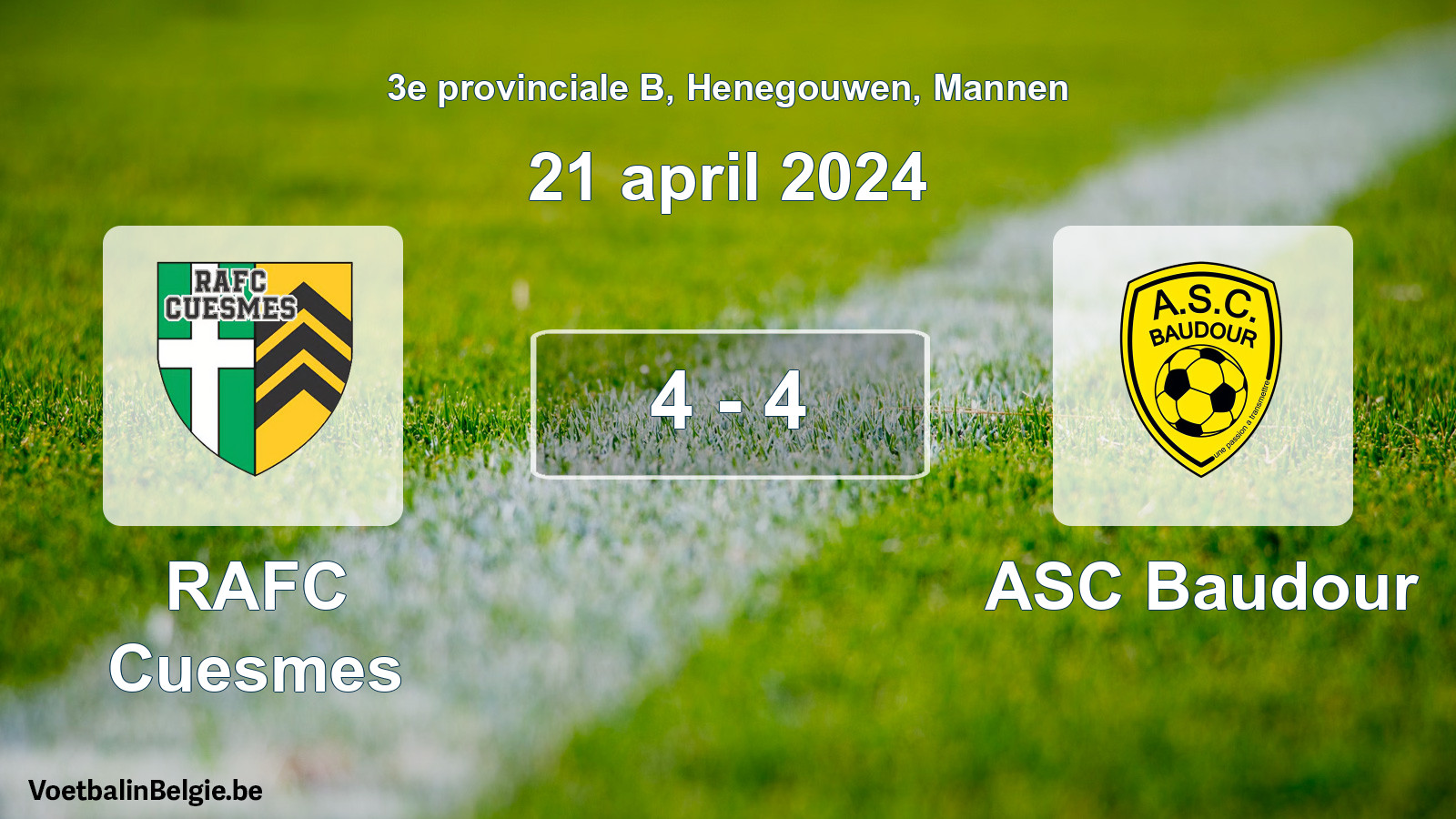 Gespeelde wedstrijd mannenvoetbal: RAFC Cuesmes - ASC Baudour 4 - 4 (21 april 2024)