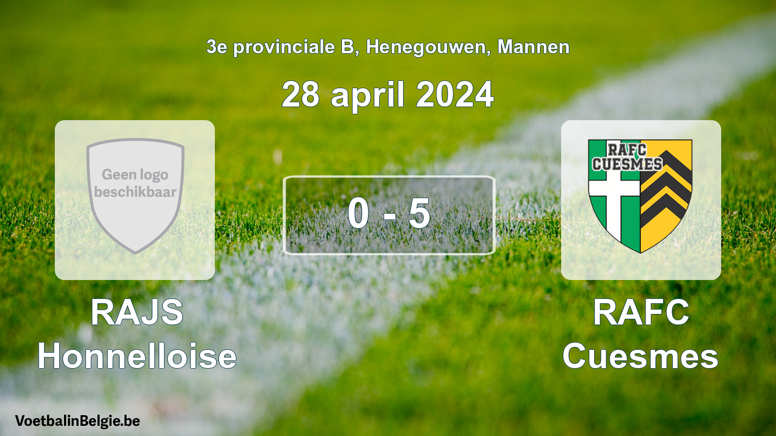 Gespeelde wedstrijd mannenvoetbal: RAJS Honnelloise - RAFC Cuesmes 0 - 5 (28 april 2024)