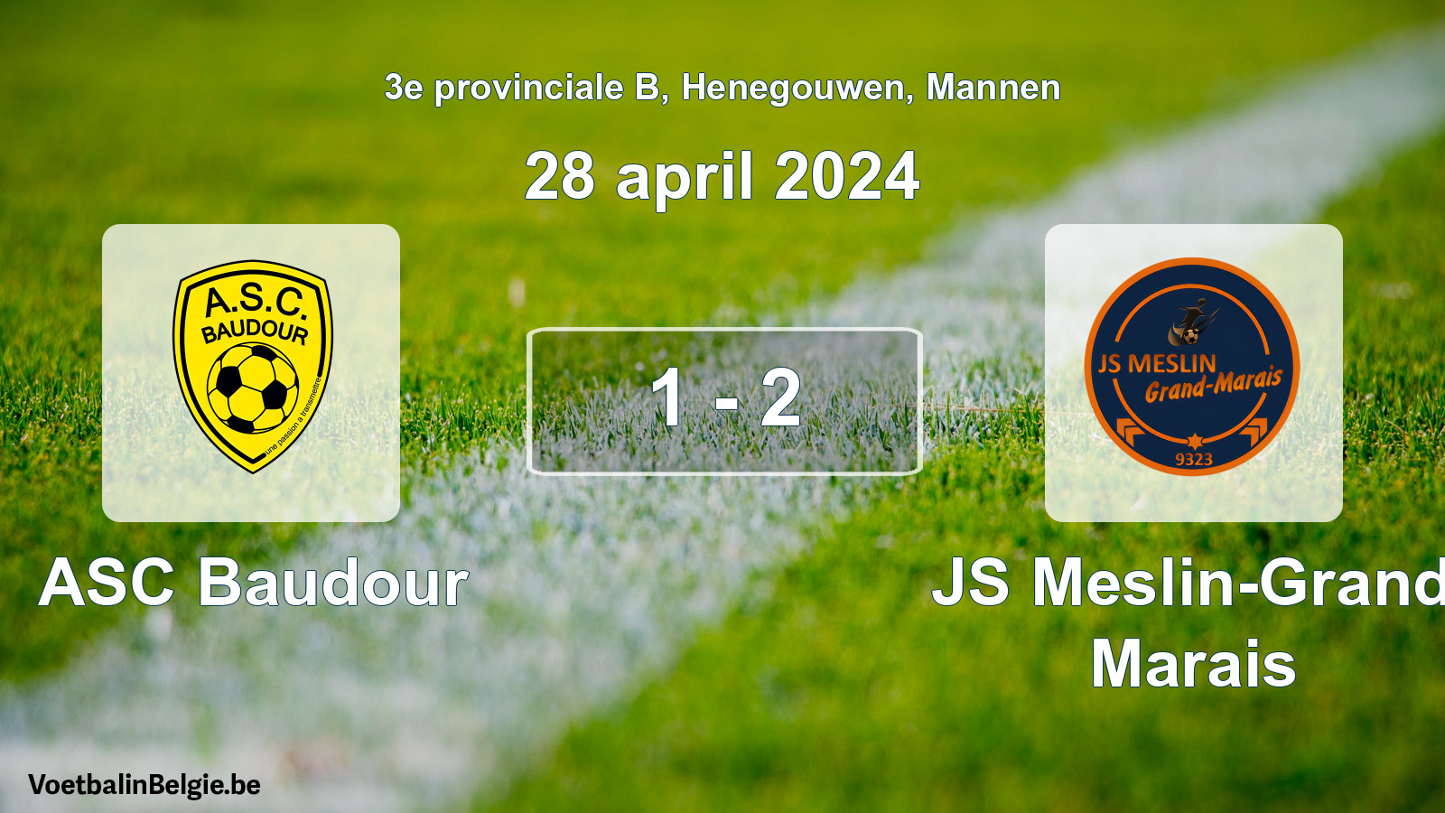 Gespeelde wedstrijd mannenvoetbal: ASC Baudour - JS Meslin-Grand Marais 1 - 2 (28 april 2024)