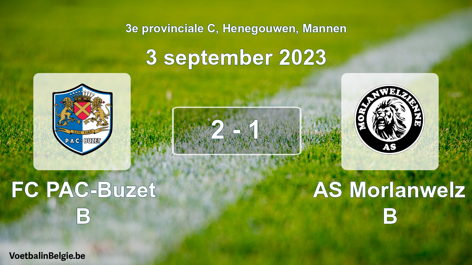 Gespeelde wedstrijd mannenvoetbal: FC PAC-Buzet B - AS Morlanwelz B 2 - 1 (3 september 2023)
