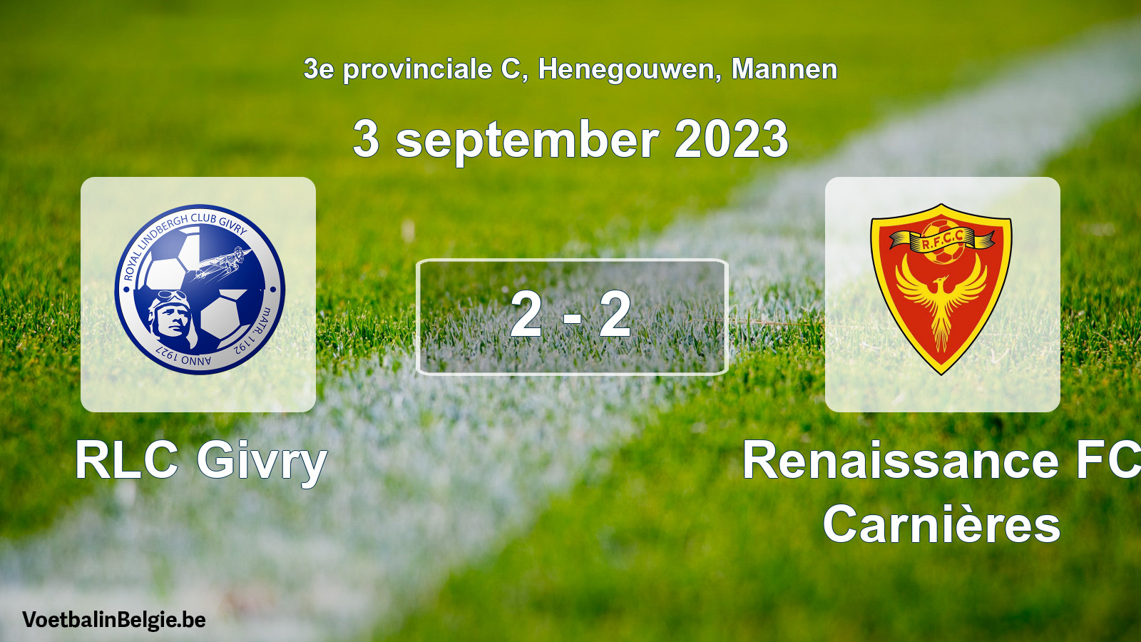 Gespeelde wedstrijd mannenvoetbal: RLC Givry - Renaissance FC Carnières 2 - 2 (3 september 2023)