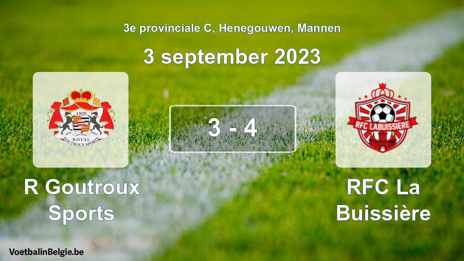 Gespeelde wedstrijd mannenvoetbal: R Goutroux Sports - RFC La Buissière 3 - 4 (3 september 2023)