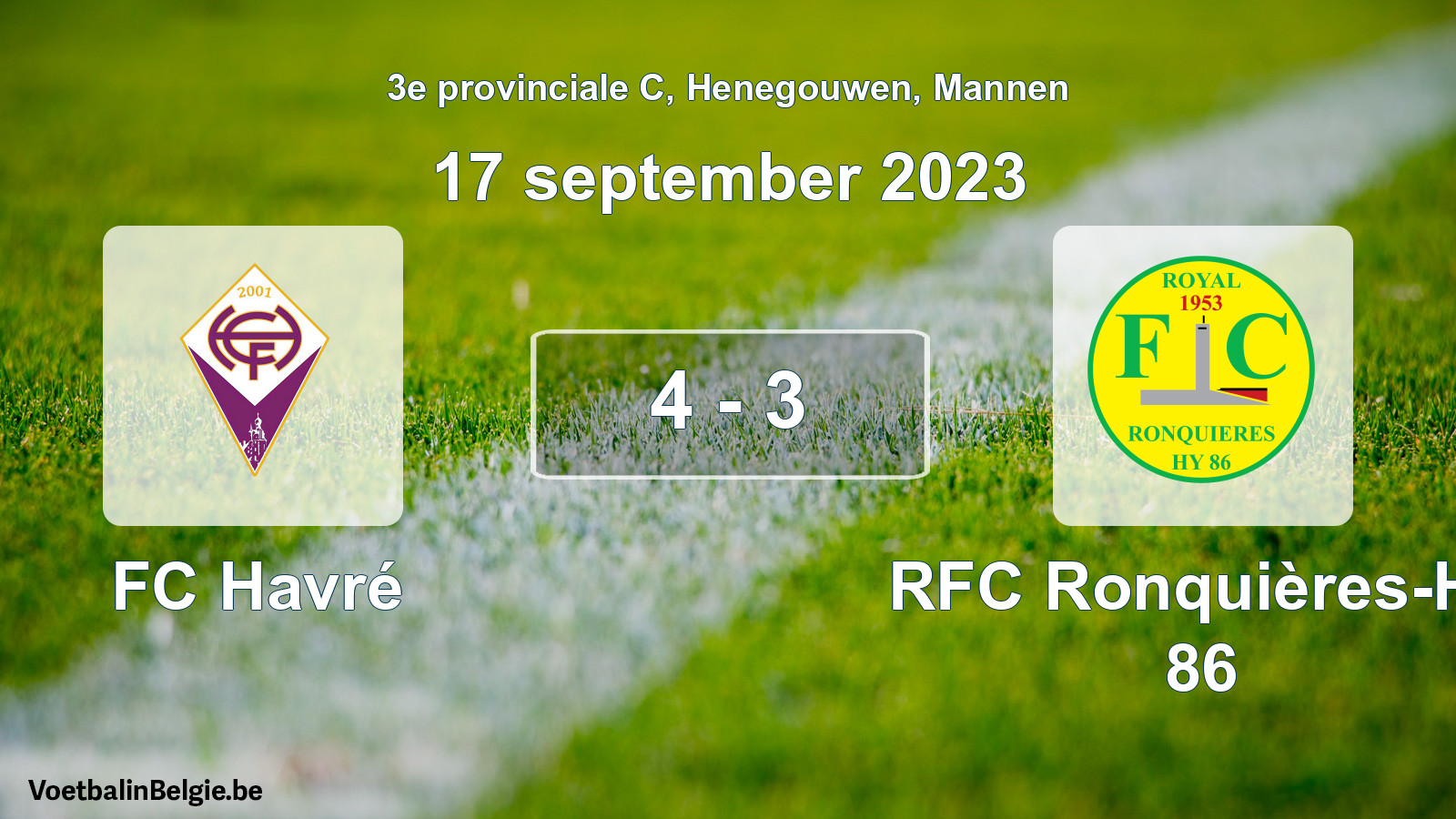 Gespeelde wedstrijd mannenvoetbal: FC Havré - RFC Ronquières-Hy 86 4 - 3 (17 september 2023)