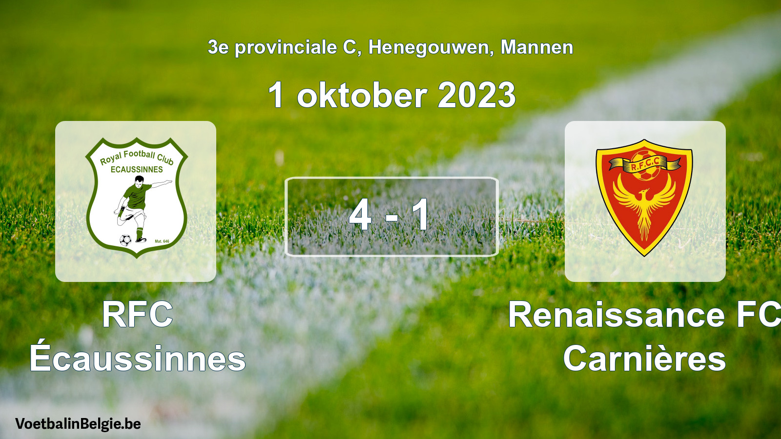 Gespeelde wedstrijd mannenvoetbal: RFC Écaussinnes - Renaissance FC Carnières 4 - 1 (1 oktober 2023)