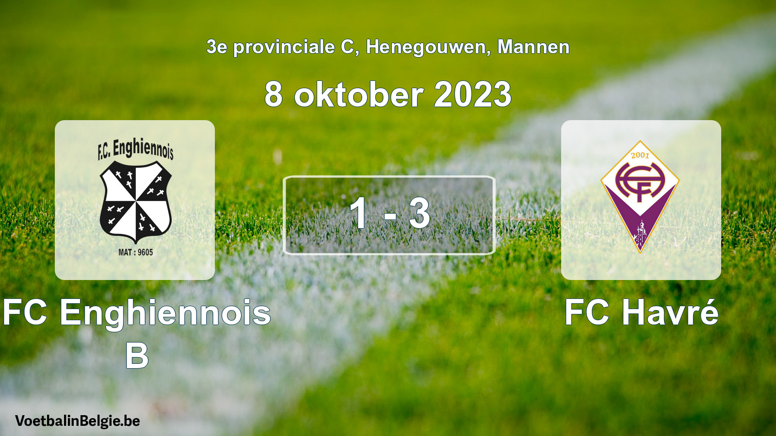 Gespeelde wedstrijd mannenvoetbal: FC Enghiennois B - FC Havré 1 - 3 (8 oktober 2023)
