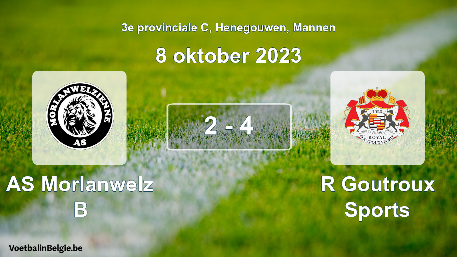 Gespeelde wedstrijd mannenvoetbal: AS Morlanwelz B - R Goutroux Sports 2 - 4 (8 oktober 2023)