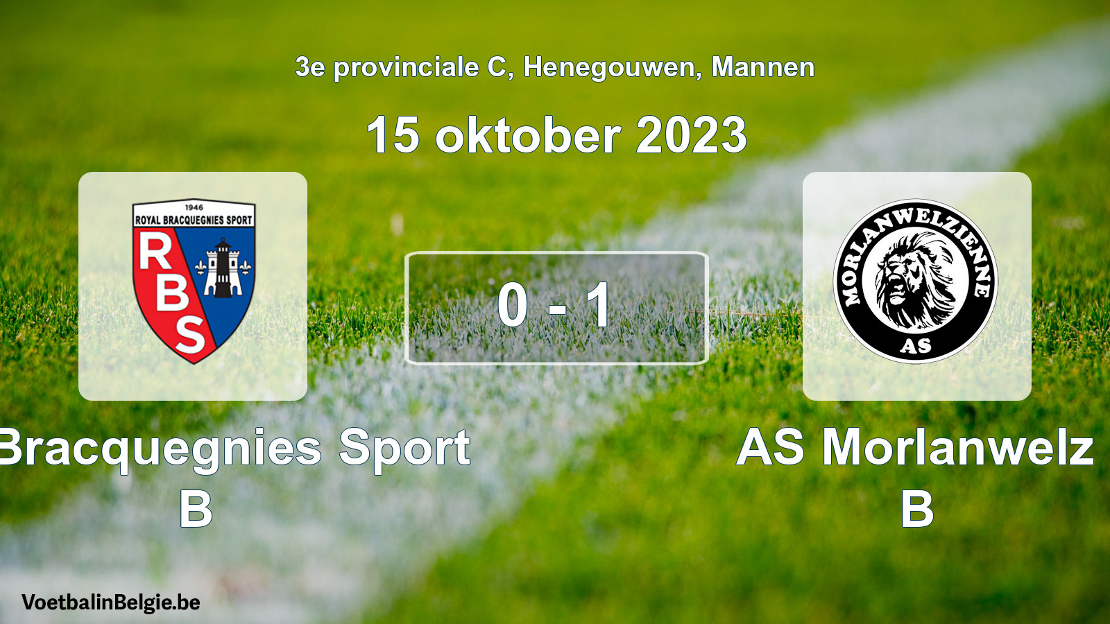 Gespeelde wedstrijd mannenvoetbal: R. Bracquegnies Sport B - AS Morlanwelz B 0 - 1 (15 oktober 2023)