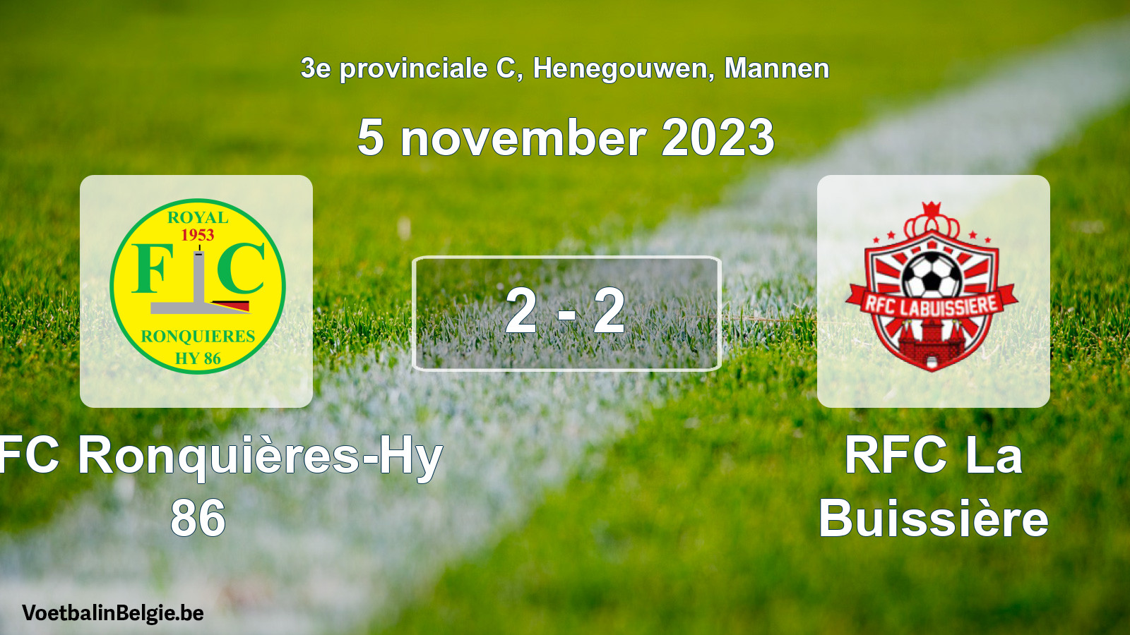 Gespeelde wedstrijd mannenvoetbal: RFC Ronquières-Hy 86 - RFC La Buissière 2 - 2 (5 november 2023)