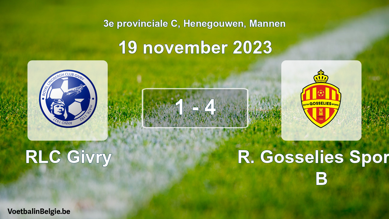 Gespeelde wedstrijd mannenvoetbal: RLC Givry - R. Gosselies Sports B 1 - 4 (19 november 2023)