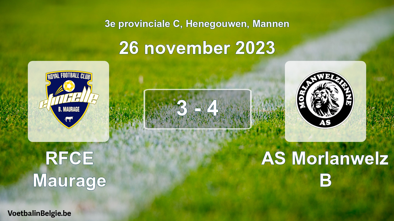 Gespeelde wedstrijd mannenvoetbal: RFCE Maurage - AS Morlanwelz B 3 - 4 (26 november 2023)