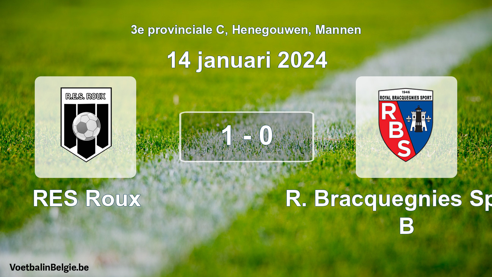 Gespeelde wedstrijd mannenvoetbal: RES Roux - R. Bracquegnies Sport B 1 - 0 (14 januari 2024)