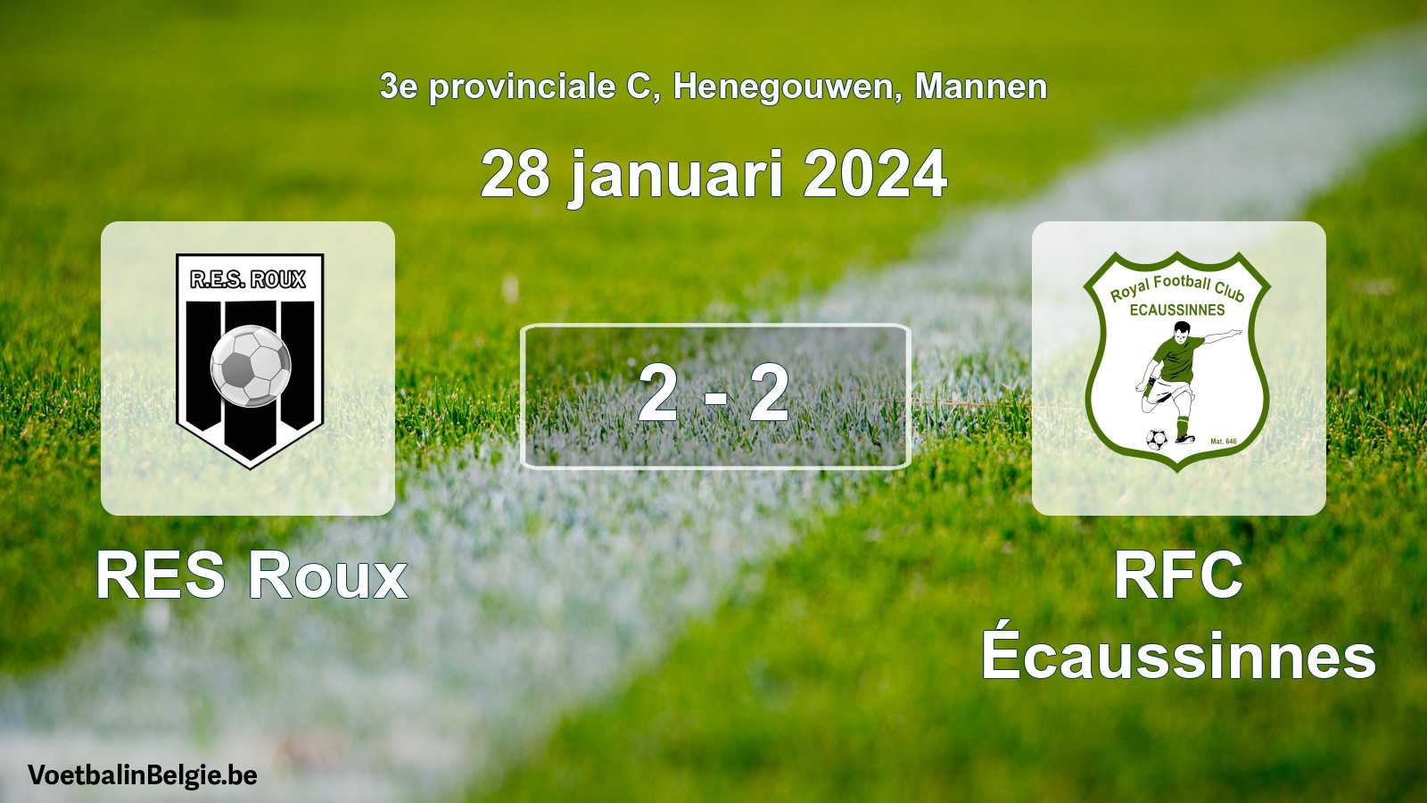 Gespeelde wedstrijd mannenvoetbal: RES Roux - RFC Écaussinnes 2 - 2 (28 januari 2024)