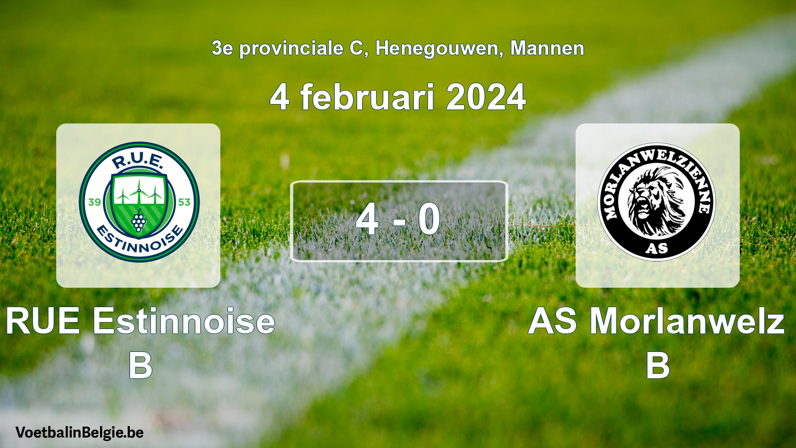 Gespeelde wedstrijd mannenvoetbal: RUE Estinnoise B - AS Morlanwelz B 4 - 0 (4 februari 2024)