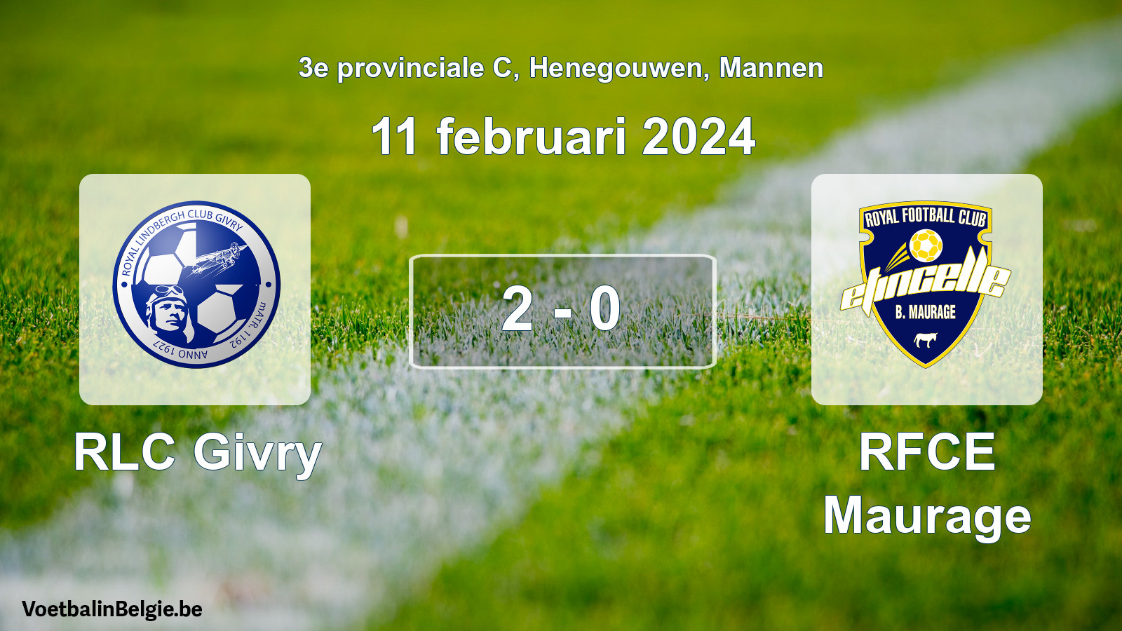 Gespeelde wedstrijd mannenvoetbal: RLC Givry - RFCE Maurage 2 - 0 (11 februari 2024)