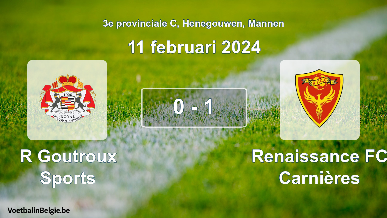 Gespeelde wedstrijd mannenvoetbal: R Goutroux Sports - Renaissance FC Carnières 0 - 1 (11 februari 2024)