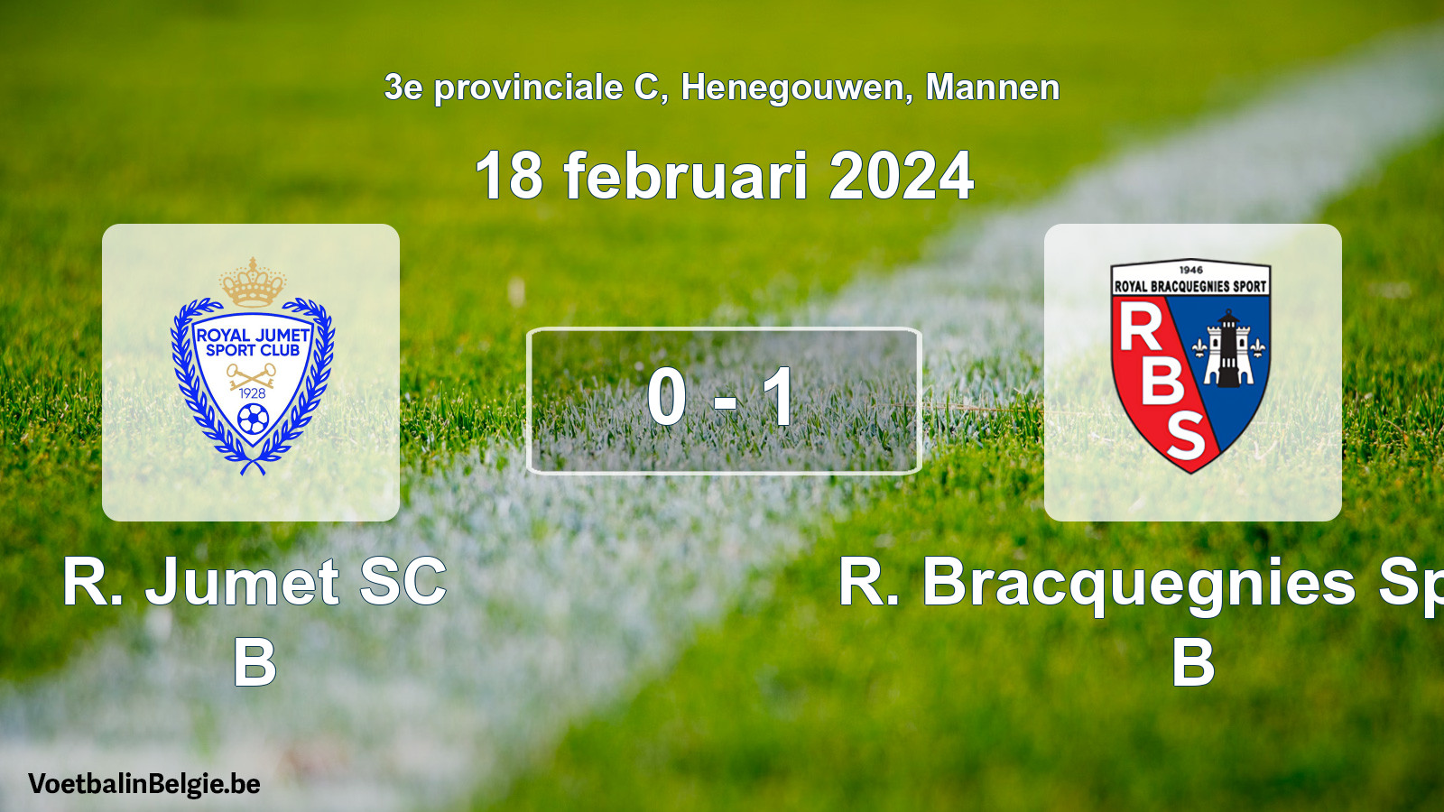 Gespeelde wedstrijd mannenvoetbal: R. Jumet SC B - R. Bracquegnies Sport B 0 - 1 (18 februari 2024)